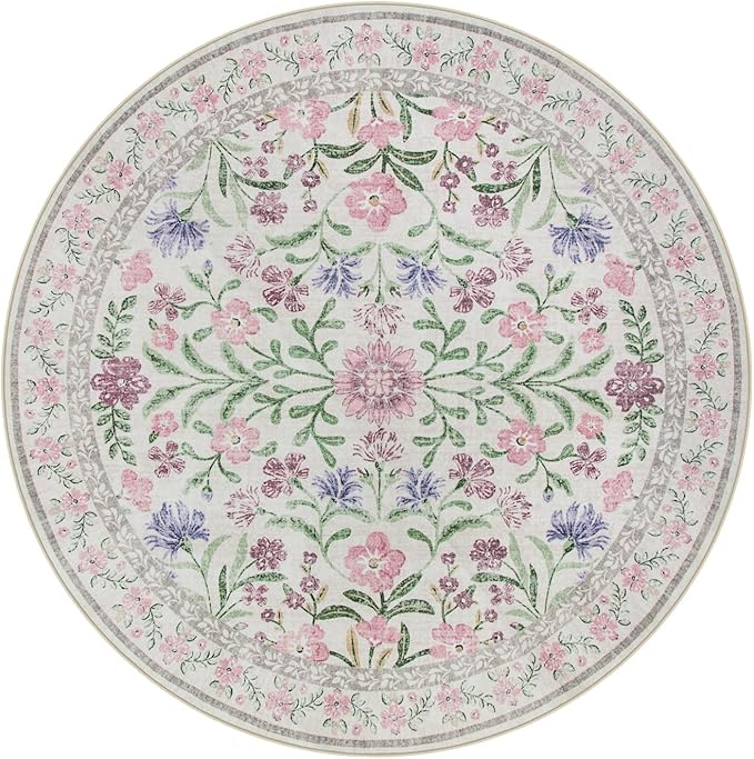Lahome Light Purple 4 ft Round Accent Rug, Small Circular Soft Mat for Nursery & Reading Nook, Machine Washable Low Pile Carpet for Cozy Self-Care Retreat Decor