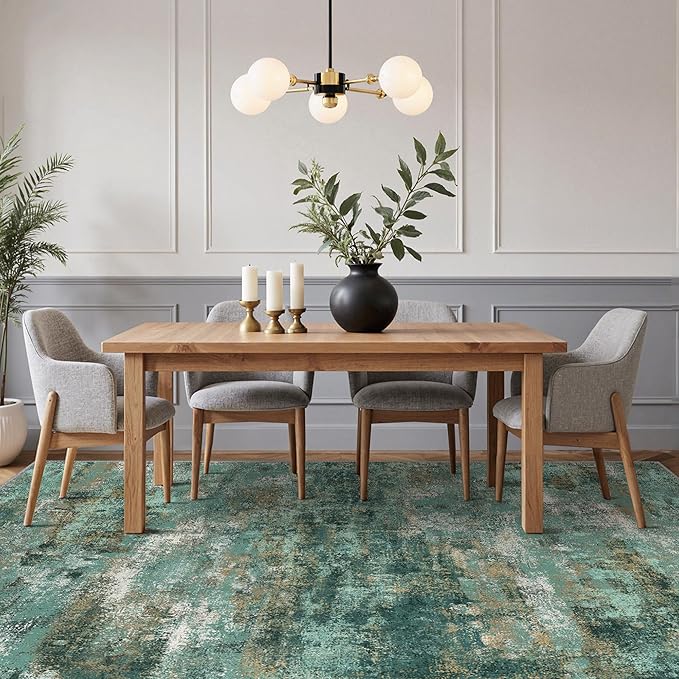 GENIMO Abstract Area Rug 5x7, Washable Modern Rug Non Slip, Low Pile Lightweight Soft Large Carpet for Living Room, Bedroom, Dining Room, Turquoise