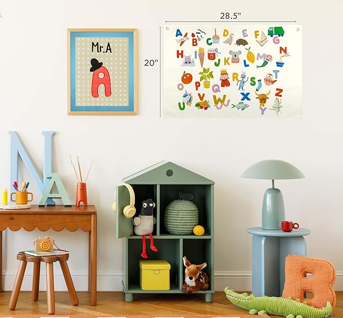 Educational Alphabet Numbers Rectangular Banner Flag Sign Wall Decor Gift for Baby Boy Girl Kids,Nursery Homeschool Bedroom Reading Room-ABC Theme-Baby Present Shower,Birthday Christmas Gift