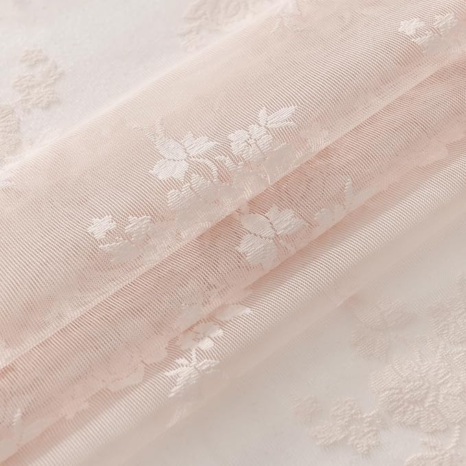 Kotile Blush Pink Sheer Curtains 84 Inches Long, 2 Panels, W42 x L84 Inch Each, Country Rusitc Floral Vintage Lace Curtains for Living Room Rod Pocket Light Filtering Privacy Sheer Window Lacy Curtain