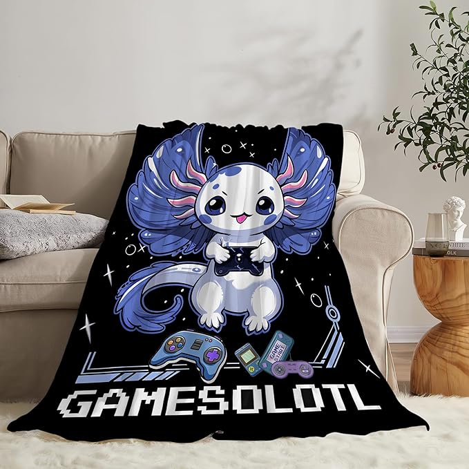 Axolotl Gaming Throw Blanket for Boys & Adults - Soft, Warm & Cozy Fleece for Couch, Sofa & Bed - 80"x60"