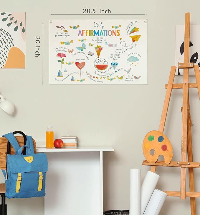 Mental Health Inspirational Rectangular Banner Flag Wall Sign Decor for Boy Girl Kid Teen,Classroom Therapy Office Homeschool Reading Room Bedroom Decor-Daily Affirmation-Birthday Christmas Gift