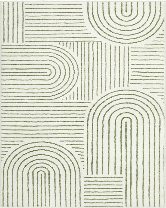 Lahome Abstract 8x10 Rugs for Living Room, Soft Green 8x10 Area Rugs for Bedroom Non-Slip, Ultra-Thin Rainbow Boho Accent Carpet for Dining Room Office, Green