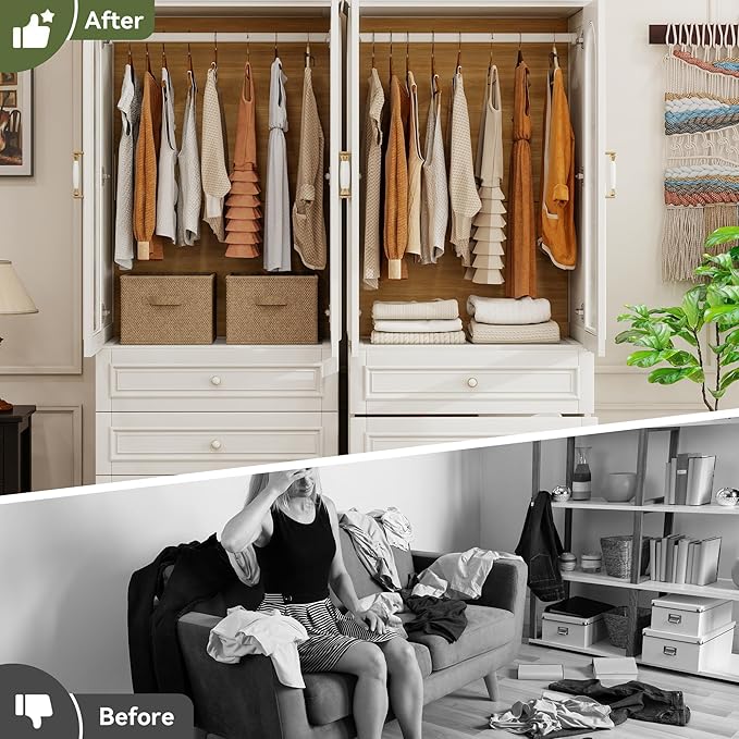 Solid Wood Wardrobe Closet:TemkTuek 70.87" Large Armoire,Clothing Storage Cabinet with Drawers,Doors,Hanging Railsand Shelves,Vintage Freestanding,Bedroom,White(19-19)