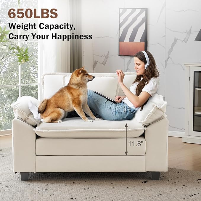 CDCASA Oversized Accent Chair, Velvet Comfy Cloud Sofa Chair with Large Seat and Upholstered Armrests, Modern Extra Wide Armchair Reading Chairs for Bedroom, Living Room,Set of 2,Beige