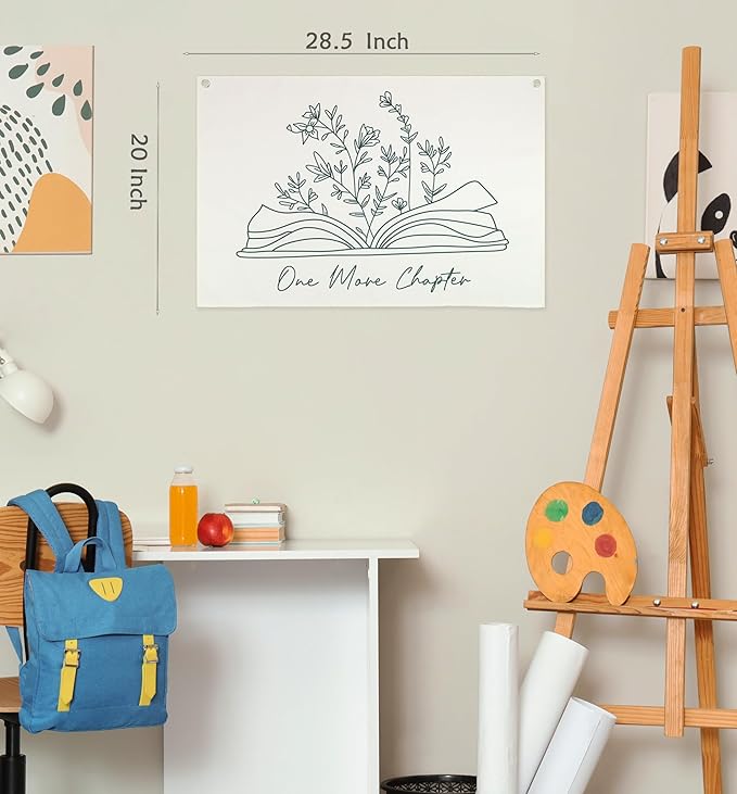 Classroom Kindergarten Preschool Homeschool Reading Room Wall Decor-Hanging Rectangular Canvas Banner Flag Poster Wall Sign Art-Back to School Gift for Boy Girl Kids Teen Book Lover-One More Chapter
