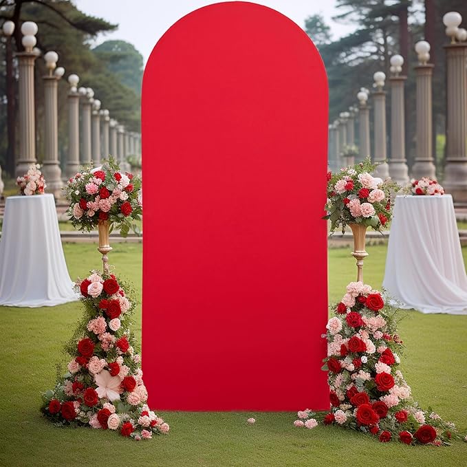Red Arch Backdrop Cover, 6FT Spandex Fitted Wedding Arch Stand Covers 2-Sided Round Top Chiara Arch Backdrop Cover for Wedding Ceremony Birthday Party Baby Shower Banquet Decoration