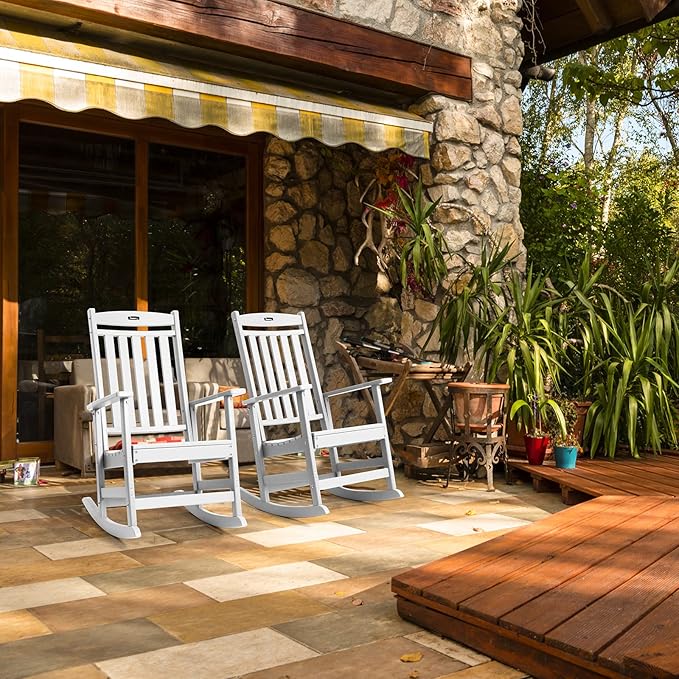 FUNBERRY Outdoor Rocking Chairs Set of 4, HDPE All Weather Poly Lumber Rocker, High Back Patio Rockers Easy Assembly