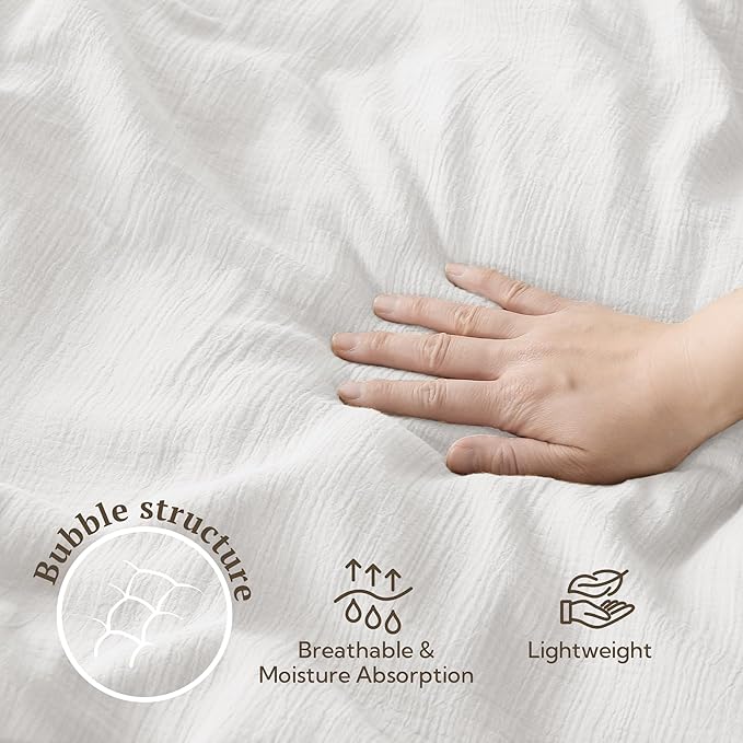 MILDLY Muslin Duvet Cover Full - 100% Washed Cotton Linen Like Gauze Comforter Cover 3 Pieces Breathable & Lightweight for All Season