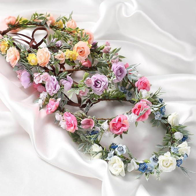 Women's White Rose Headpiece - Small Rose Starry Headband Traditional Round Headband Wedding Shooting Props Birthday Party Dance Party Decoration Renaissance Festival Crown