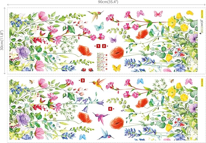 DECOWALL SG2-2114 Garden Flower Wall Stickers Birds Plants Floral Decals Removable for Nursery Bedroom Living Room Art Home Mural Decoration Decor