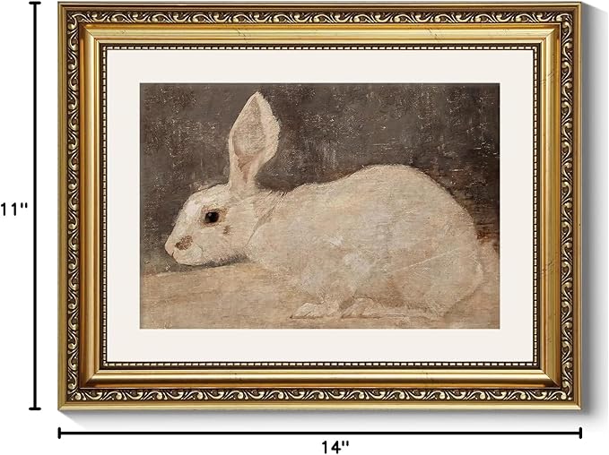 ARPEOTCY Vintage Gold Framed Wall Art, Easter White Rabbit Paintings, Aesthetic Canvas Picture Prints Artwork with Frame, Classical Victorian Wall Decor for Living Room Bathroom Bedroom 11x14 inch