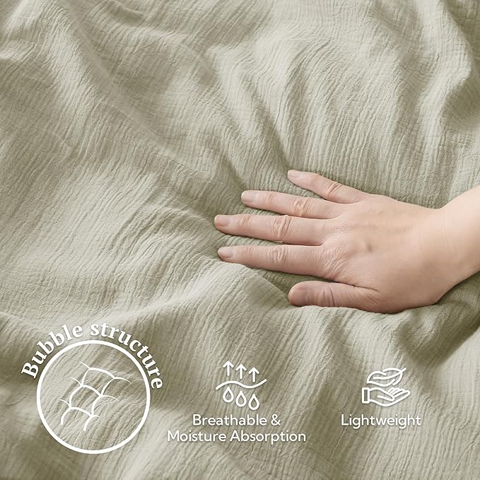 MILDLY Muslin Duvet Cover King - 100% Washed Cotton Linen Like Gauze Comforter Cover 3 Pieces Breathable & Lightweight for All Season