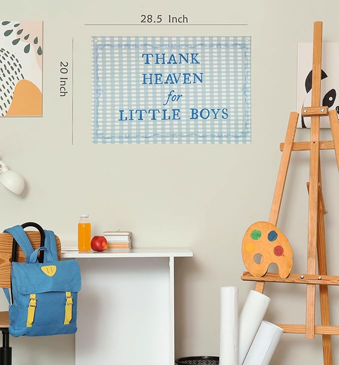 Christian Bible Verse Scripture Rectangular Banner Flag Wall Sign Decor Gift for Baby Boy-Nursery Baby Room Bedroom Decor-Baby,Shower Birthday Christmas Gift-Thank Heaven for Little Boys