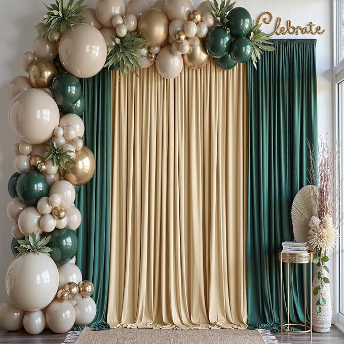 50×14 ft Beige Backdrop Curtain for Wedding Parties, 10 Panels 14ft Long Wrinkle Free Silky Polyester Backdrop Drapes Tan Photo Back Drop Cloth for Birthday Baby Shower Photography Backgrounds