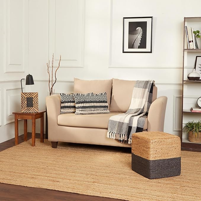 REDEARTH · Cube Pouf Foot Stool Ottoman - Jute Braided Pouffe Poof Accent Sitting Footrest for The Living Room, Bedroom, Nursery, Patio, Lounge & Other Rooms, Set of 2(14.5”X14.5”X16”; Natural Gray)
