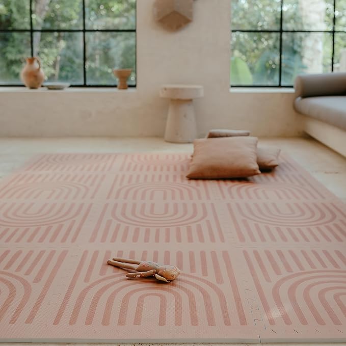 Toddlekind Playmat - Premium Foam Playmat, 4 x 6 feet, 6 Tile Extra Thick Foam Floor Puzzle Mat for Babies/Toddlers Stylish, Non-Toxic, Odorless. Perfect for Tummy Time & Play. 0m+ (Rustic Tan)