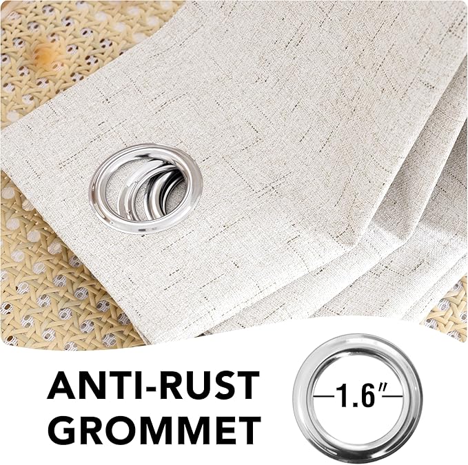 H.VERSAILTEX Primitive Linen Curtains 100% Blackout Curtain Drapes Burlap Fabric Curtains with White Thermal Insulated Liner, Grommet Top Drapes Living Room/Bedroom (2 Panels, 52 x 54 Inch, Ivory)