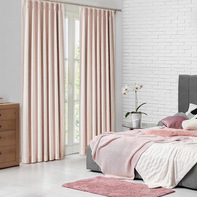 Central Park Pink Pinch Pleat Full Blackout Curtain Panel 112 Inches Long Thermal Insulated Drapery with Blackout Liner for Farmhouse Bedroom Window Treatment Sets with Hooks, 40"x112"x2