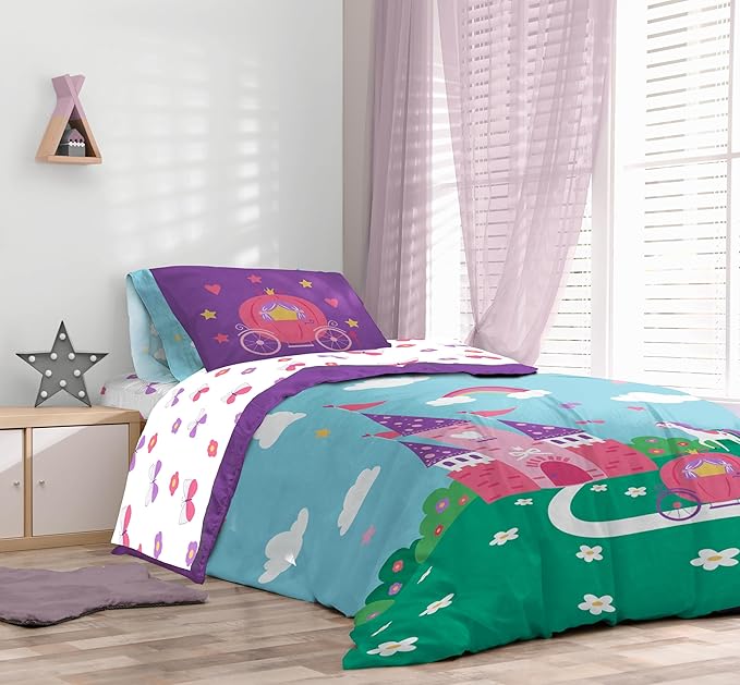 Sunny Side Up Magic Castle Twin Comforter Set - 5 Piece Kids Bedding Includes Comforter, Sheets & Pillow Cover - Super Soft Microfiber Bed Set