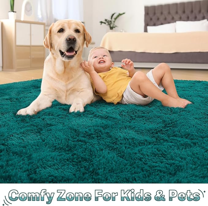 BENRON Soft Area Rugs for Living Room Bedroom Washable, Fluffy Rugs for Kids Children Girls Boys Room Decor, 3x5 Throw Rug for Nursery Kitchen Dining Table, Indoor Floor Carpets, Teal Green