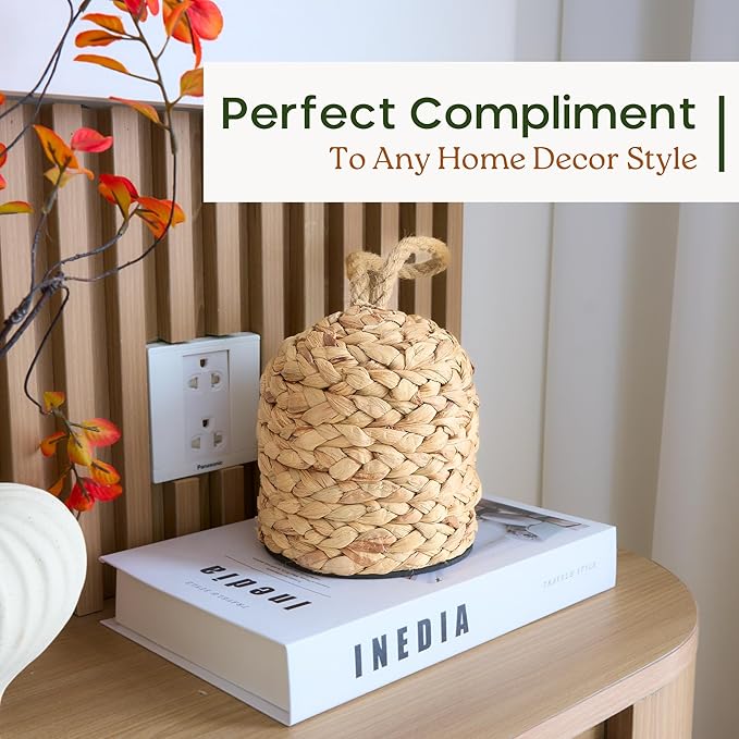 4.4lbs Natural Door Stopper for Bottom of Door Decorative Heavy Duty Door Stop with Handle Wicker Cute Door Stopper for Modern Farmhouse Water Hyacinth Home Decor 4.7"D x 6.3"H (Cylinder)
