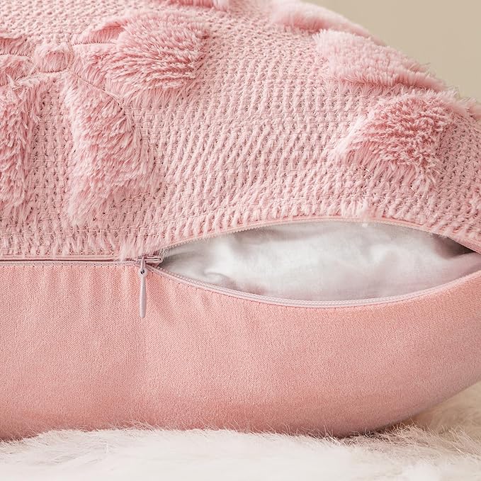 MIULEE Pink Bow Pillow Covers Coquette Room Decor Aesthetic Set of 2 Decorative Cute Girl Christmas Throw Pillow Soft Plush Faux Pillowcase for Girl Bed Couch Sofa,24x24 Inch