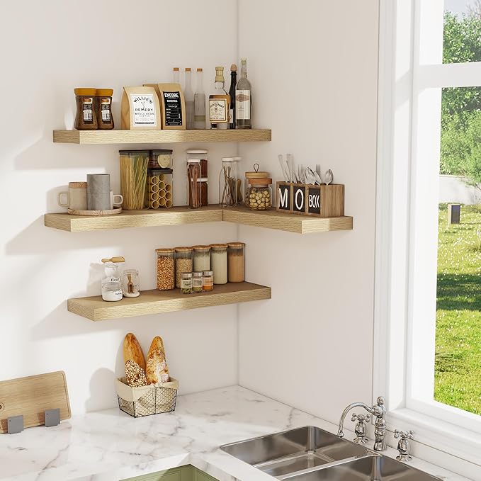 Floating Shelves for Wall, 28 Inch Floating Shelves Set of 2, Wall Mounted Rustic Wood Shelf for Bathroom, Living Room, Bedroom and Kitchen, Hanging Shelf for Storage, Books, Home Decor, Oak