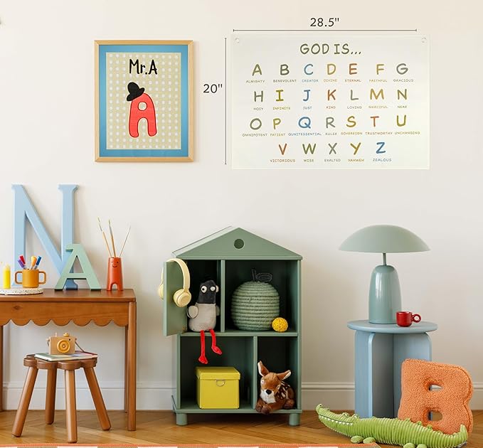 Christian Bible Verse Scripture Rectangular Banner Flag Wall Decor Gift for Baby Boy Girl Kids,Nursery Bedroom Homeschool Reading Room Decor-God is ABC Theme-Baby,Shower Birthday Christmas Gift