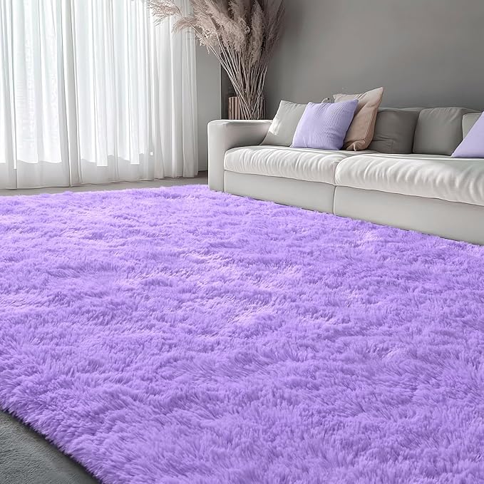 EVOIONOS Ultra Soft Area Rug for Bedroom, 4x6 Machine Washable Fluffy Shag Rug for Living Room, Plush Non Slip Carpet Indoor Floor Bedside Nursery Kids Girls Room Dorm, Home Decor Aesthetic, Purple