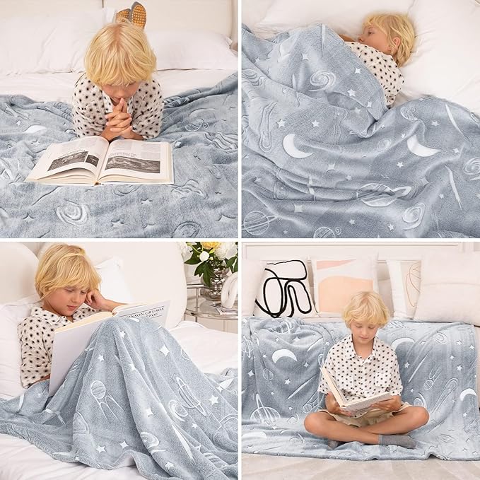 inhand Glow in The Dark Stars Blanket for Girls Boys Cute Kids Throw Blanket Funny Space Moon Galaxy Blanket Gaming Room Decor Toys Birthday Gifts Ideas Stuff for 1-10 Years Old (40''x60'' Grey)