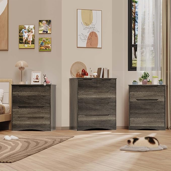 Gizoon 5 Drawers Chest, Dark Brown Dresser for Bedroom with Large Storage Capacity, Chest of Drawers with Embedded Handle, Sturdy Anti-Tripping Device for Hallway, Office, Living Room