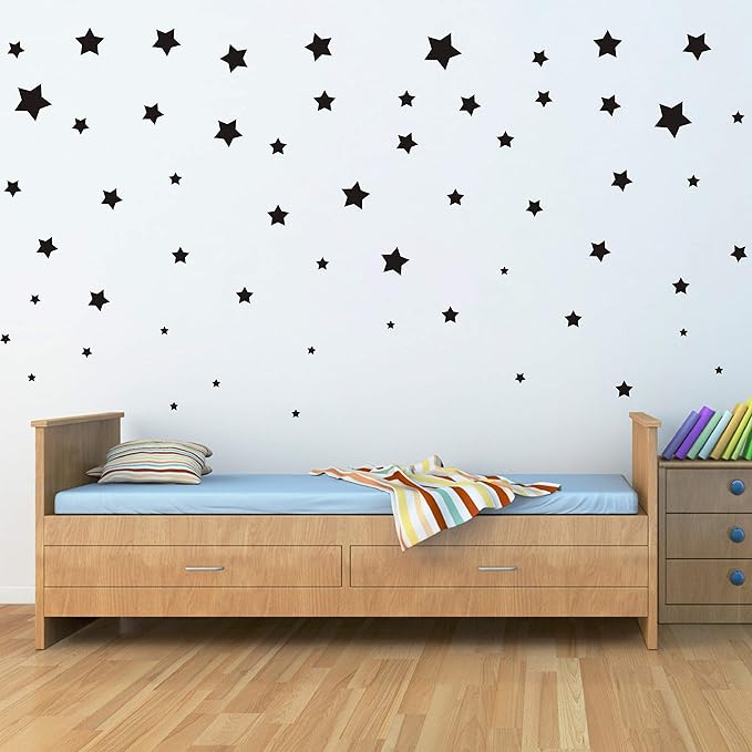 JNAB 190 Pcs Star Wall Decals, Matte Vinyl, Nursery Wall Decals, Easy to Use, Removable, Black Stars