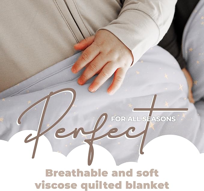 Nyte Nyte Baby - 1.0 TOG Soft Baby Quilted Blanket - Lightweight and Breathable, Ideal for Newborns and Toddlers, 39" x 57", Machine Washable, Fog with Stars
