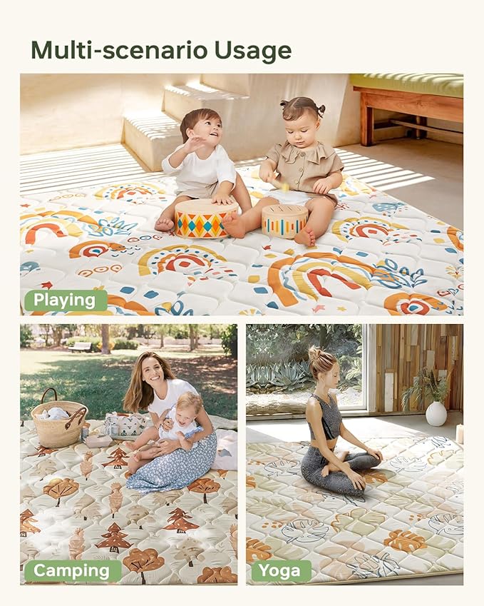 Baby Play Mats for Floor, Thicken 50x50 Playpen Mat, Cushioning Padding Foam Playmats for Baby, Non-Slip One-Piece Crawling Tummy Time Mat Washable Baby Playmate