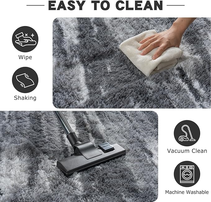Fluffy Rugs for Bedroom Living Room, 4x6 Feet Abstract Grey Shag Area Rugs, Non-Slip Indoor Modern Fuzzy Plush Floor Carpet for Dorm Nursery Kids Room Decor, Soft Shaggy Throw Rug