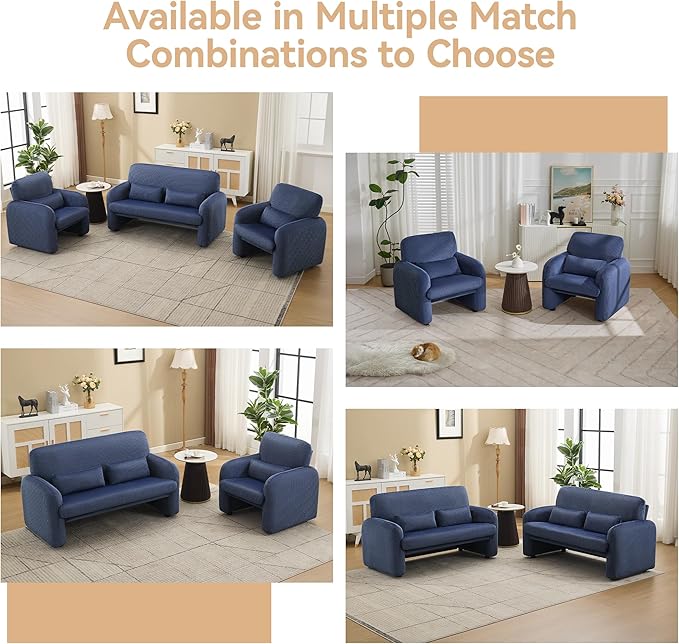 56'' Corduroy Loveseat Sofa, 2 Seater Love Seat Couch for Small Space, Comfy Upholstered Modern Leisure Loveseat Couches with Lumbar Pillows for Bedroom, Office, Living Room, Blue