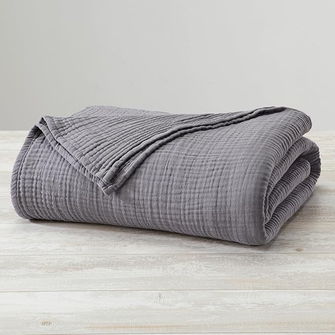 100% Cotton Muslin Twin Size Blanket | Soft, Breathable, and Lightweight Bed Blanket for All-Season | Perfect for Layering | Maria Collection (Twin, Charcoal)