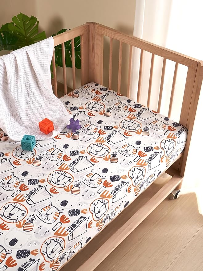 TILLYOU Baby Crib Sheets for Boys Girls, Super Soft Toddler Bed Sheets, 2 Pack Sheets for Standard Crib Mattress 28x52in, Lion