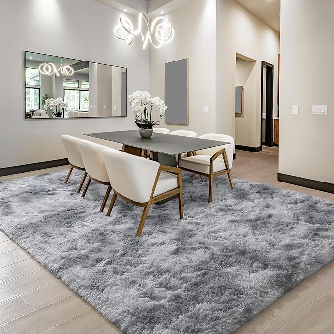 BENRON Fluffy Rugs for Living Room 5x8 Tie-dye Grey, Washable Large Area Rugs for Bedroom Dining Table Office Kids Nursery Room, Washable Indoor Floor Carpets