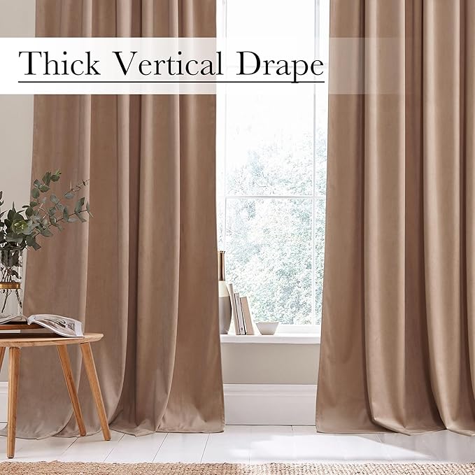 StangH Blush Beige Curtains 100 inches Long Back Tab Thermal Insulated Noise Reducing Drapes for Sliding Door Living Room Home Decoration for Bedroom, W52 x L100, 2 Panels