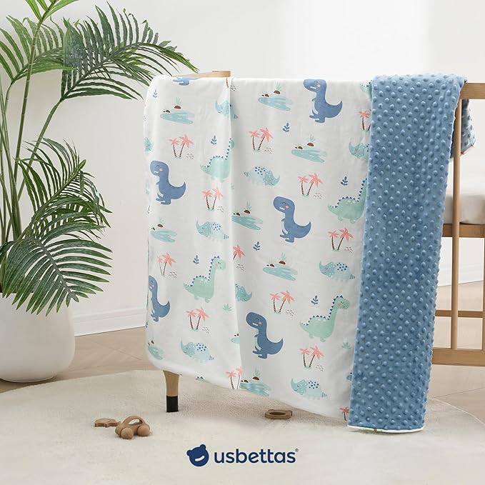 Baby Blankets for Unisex Boys Girls, Reversible Super Soft Blankets for Toddlers with Cotton Front and Dotted Fleece Backing, Lightweight Warm Crib Blanket for All Seasons 30"x40"(Dinosaur)