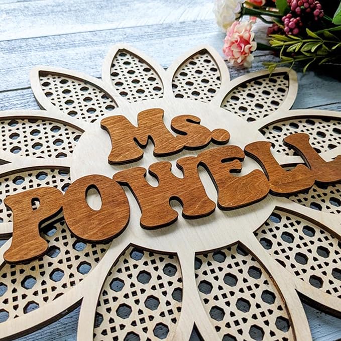 Personalized 3D Name Sign for Nursery, Custom Boho Floral Name Sign, 3D Wooden Layered Handmade Letter Wall Decor for Nursery or Child's Bedroom, Rattan Baby Name Sign