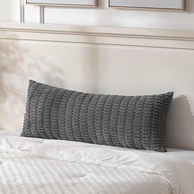 Fancy Homi 2 Packs Dark Grey Long Body Lumbar Decorative Throw Pillow Covers 14x36 Inch for Bed Couch Bedroom Bench, Soft Corduroy Rectangle Solid Pillow Case, Rustic Farmhouse Boho Room Decor