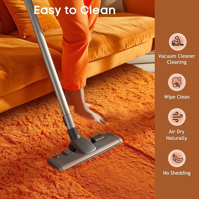 Ophanie Soft Fluffy Shaggy Rugs for Bedroom Living Room Dorm Nursery Home Decor Aesthetic,Color Orange, Size 4' Round
