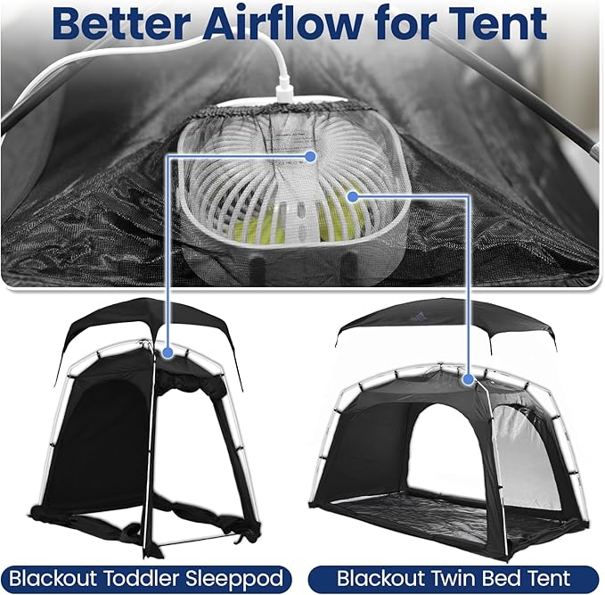 Baby Blackout Sleep Tent with 5 Inch USB Fan Bundle for Pack and Play, Toddler Travel Bed & Kids Cot, 3-Speed Quiet Fan with 6.6ft Cable, Portable & Easy Setup