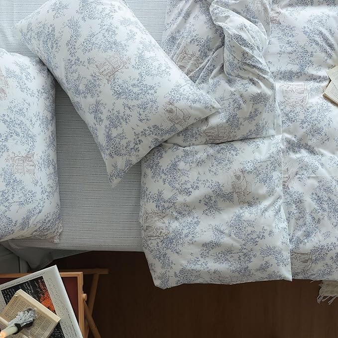 LifeTB Vintage Garden Floral Duvet Cover Queen Cozy Cotton Botanical Flower Bedding Set Queen Vintage Boho Cabin Floral Comforter Cover Country Style Cottagecore Duvet Cover Queen Bedding Set
