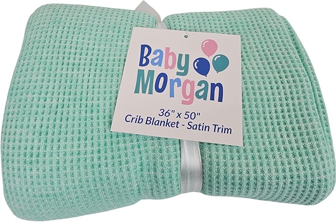 Blankets Thermal Waffle Baby Blanket Crib Bedding - Soft Cozy Warm Infant Thermal Cover for Nursery Stroller or Bassinet, Lightweight Ideal Shower Gift, Satin Trim Mint Green 36" x 50"