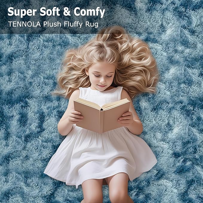3x10ft Plush High Pile Blue Tie-Dyed Rug Fluffy Soft Runner Bedside Rug for Bedroom Living Room Hallway Nursery Kids Home Decor Shag Carpet