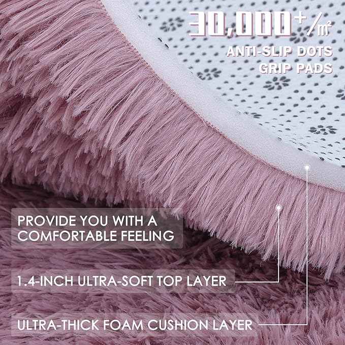 OLANLY 2x8 Machine Washable Runner Rugs for Hallway, Soft Fluffy Shaggy Bedside Rugs for Bedroom, Living Room, Indoor Floor Carpet for Kids Girls and Boys, Nursery Rooms, Home Decor Aesthetic, Blush